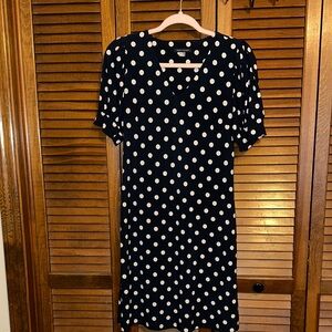 Tommy Hilfiger Navy & White Polka Dot V-Neck A-Line Midi Dress  |  Size 4